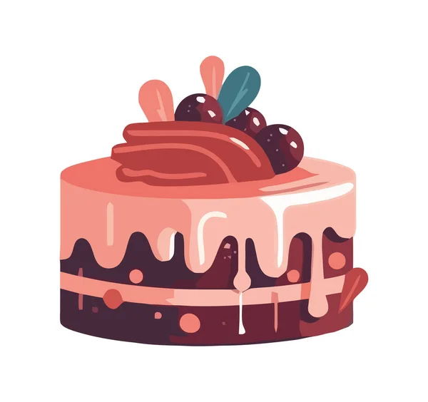 Sweet Cake Chocolate Strawberries Icon Isolated — Stock Vector