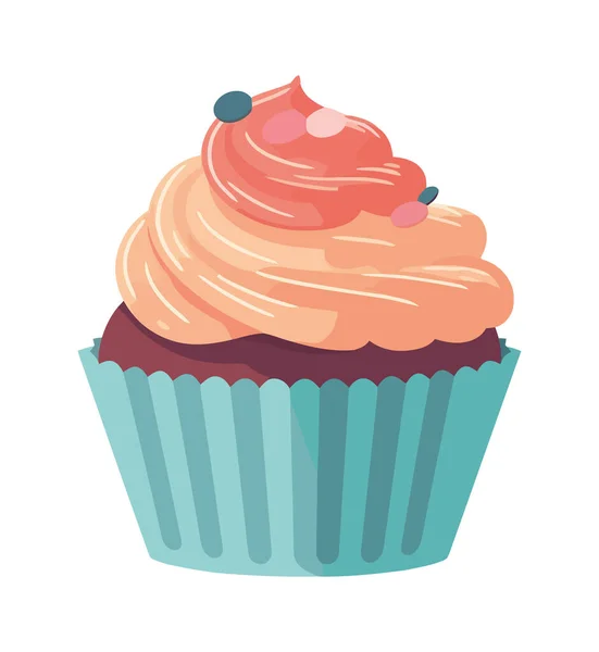 Cupcake Doce Com Ícone Creme Gelo Isolado — Vetor de Stock