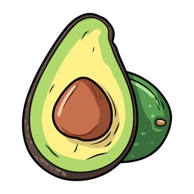 Olgun avokado dilimi, sağlıklı atıştırma ikonu için mükemmel izole edilmiş.