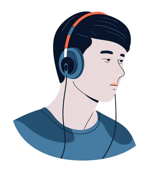Modern Musician Listens Music Headphones Icon Isolated — Stock Vector