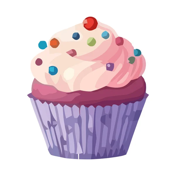 甜甜的庆祝与美味的纸杯蛋糕图标隔离 — 图库矢量图片