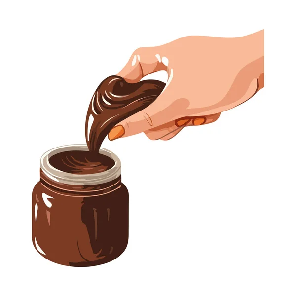 Hand Hält Gourmet Schokoladencreme Ikone Isoliert — Stockvektor