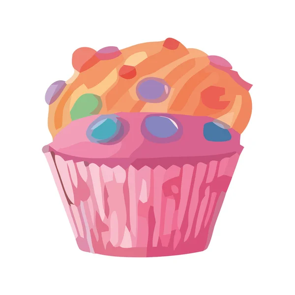 Cupcake Sucré Cuit Avec Amour Pour Icône Célébration Isolé — Image vectorielle