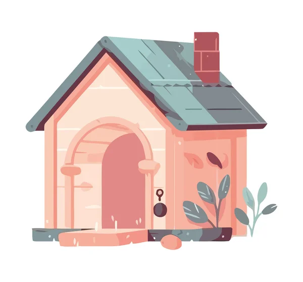 Симпатична Мультяшна Собака Хатини Будинку Значок Ізольовані — стоковий вектор