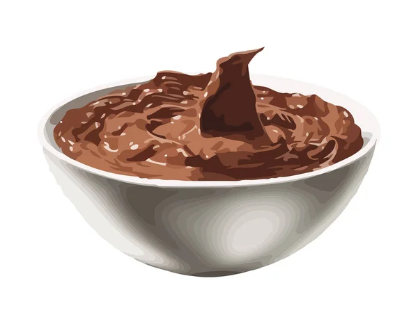 チョコレートクリームソースのアイコンが孤立したグルメデザートボウル — ストックベクタ
