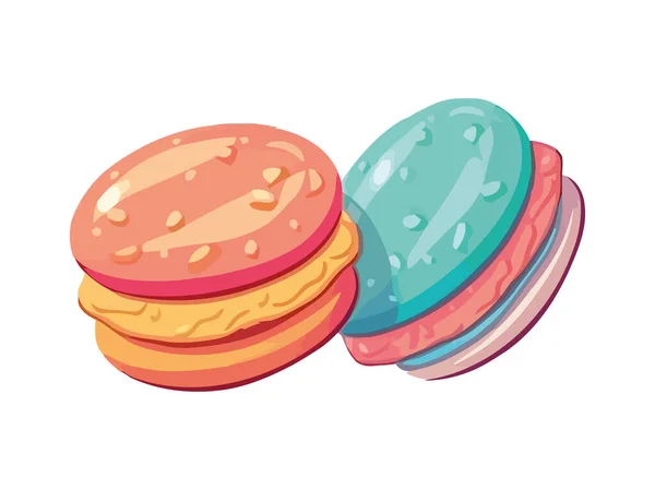 Cute Cartoon Macaroons Dessert Snacks Icon Isolated — Stock Vector