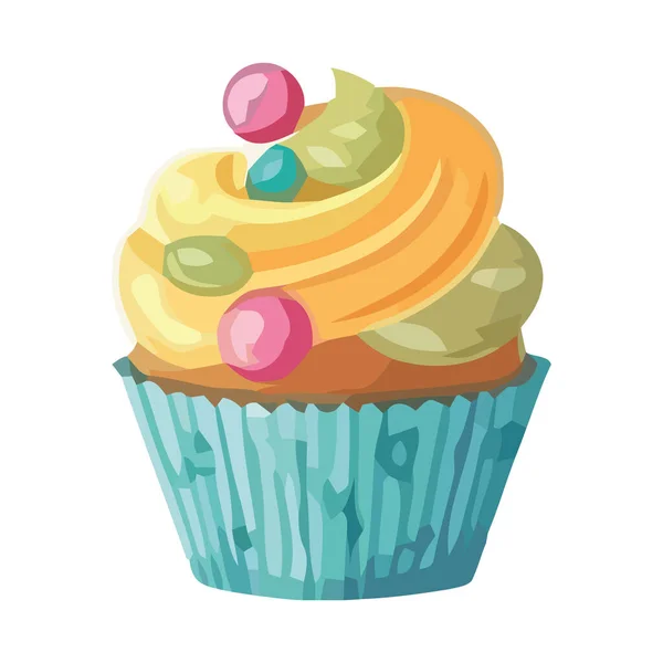 Süße Cupcake Und Niedliche Dekorationen Symbol Isoliert — Stockvektor