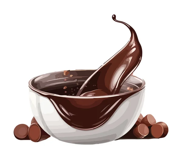 Salpicando Molho Chocolate Ícone Tigela Isolado — Vetor de Stock