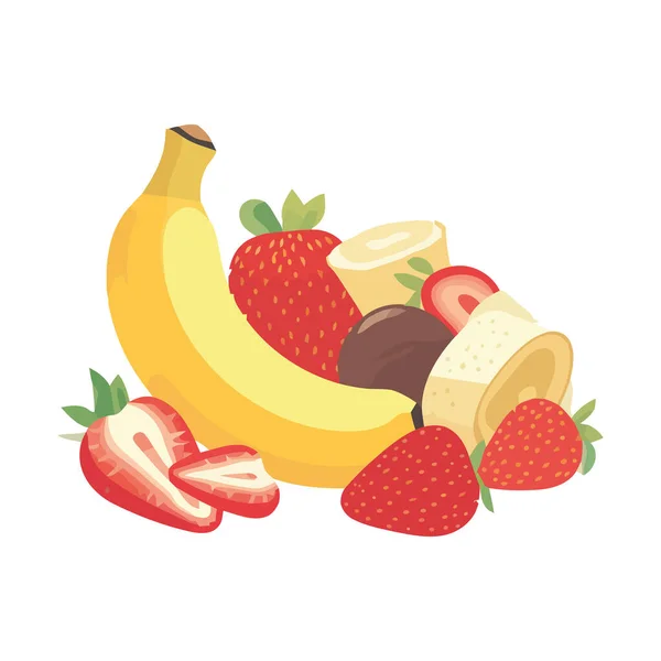 Frutas Frescas Dulces Incluyen Icono Plátano Aislado — Vector de stock