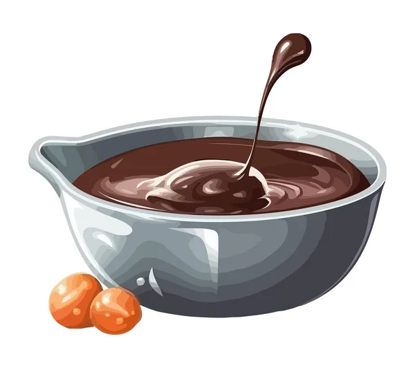 Frische Schüssel Mit Gourmet Schokoladensoße Ikone Isoliert — Stockvektor
