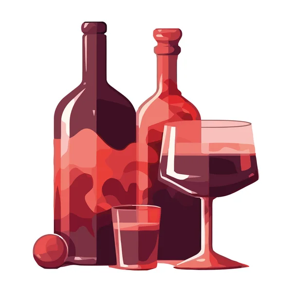 Luxusweinflaschen Und Glas Weißer Hintergrund Ikone Isoliert — Stockvektor