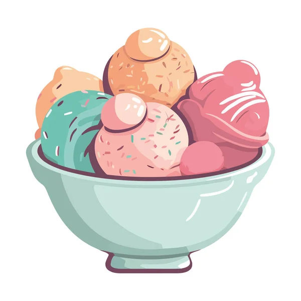 Вкусные Шарики Мороженого Чаше Иконка Изолированы — стоковый вектор