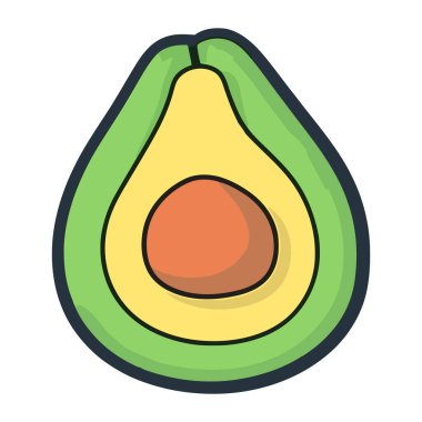 Taze avokado dilimi, yaz ikonu için sağlıklı atıştırmalıklar izole edilmiş.
