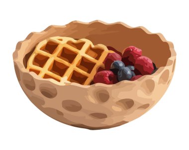 Çilek şurubu ikonlu taze pişmiş waffle.