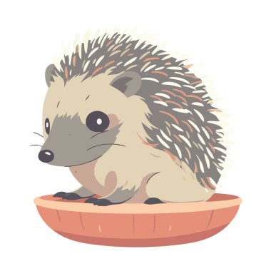 Yiyecek ikonu izole edilmiş, ormanda oturan sevimli kirpi.