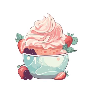 Krem şanti, çilekli dondurma ikonu izole.