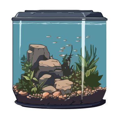 Su bitkisi büyümesi, balık kavanozu ikonunda izole edilmiş balıklar.