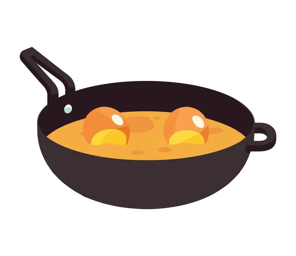Roztomilý Karikatura Vaření Polévka Ikona Izolované — Stockový vektor