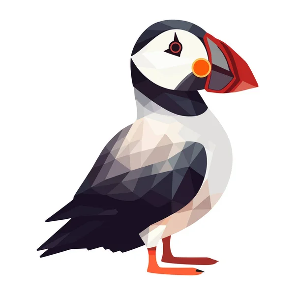 Kreslený Roztomilý Puffin Pták Ikona Izolované — Stockový vektor