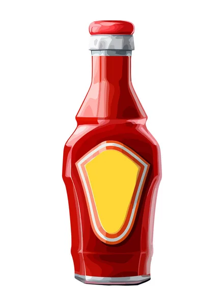 Świeży Sos Pomidorowy Butelka Szklana Ikoną Etykiety Izolowane — Wektor stockowy