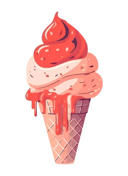 Конус Сладкого Мороженого Клубничным Ванильным Иконой — стоковый вектор