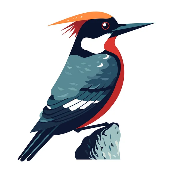 啄木鸟栖息在树干上的图标孤立 — 图库矢量图片