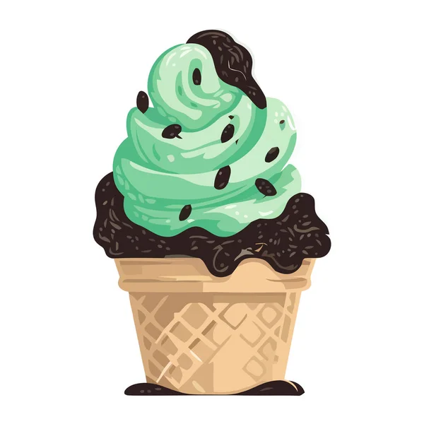 Sweet Ice Cream Cone Delicious Summer Treat Icon Isolated — Stock Vector