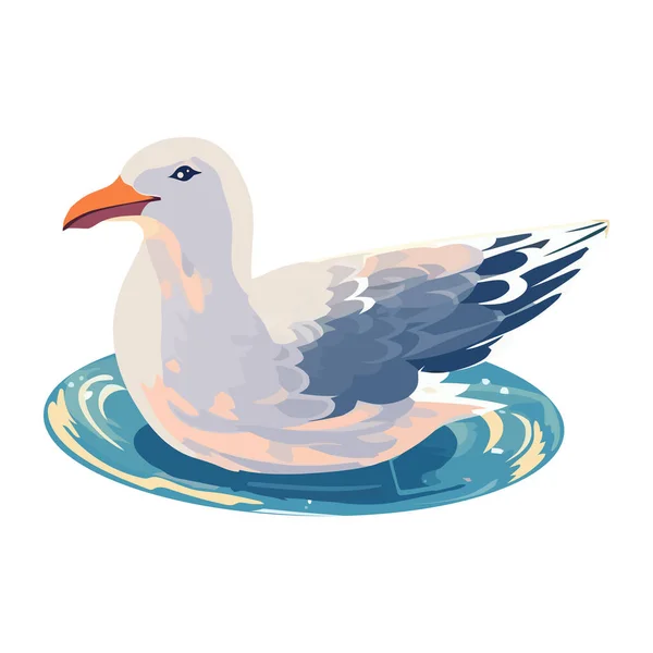 Flying Seagull Feather Beak Water Icon Isolated — Stock Vector
