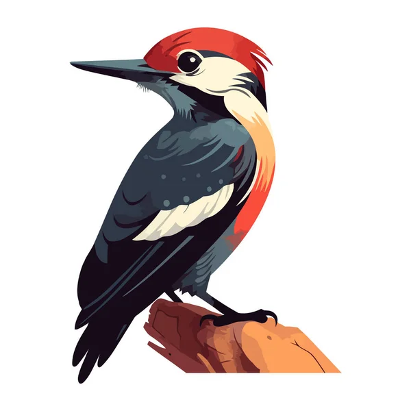Uccello Picchio Carino Appollaiato Sul Ramo Nell Icona Della Foresta — Vettoriale Stock