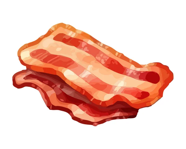 Makanan Bacon Gourmet Dimasak Pada Ikon Latar Belakang Putih Terisolasi - Stok Vektor