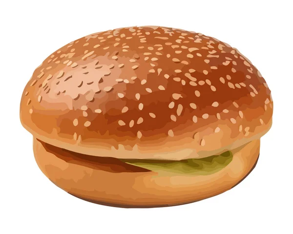 Φρεσκοψημένο Burger Στο Εικονίδιο Κουλούρι Σουσαμιού Απομονωμένο — Διανυσματικό Αρχείο