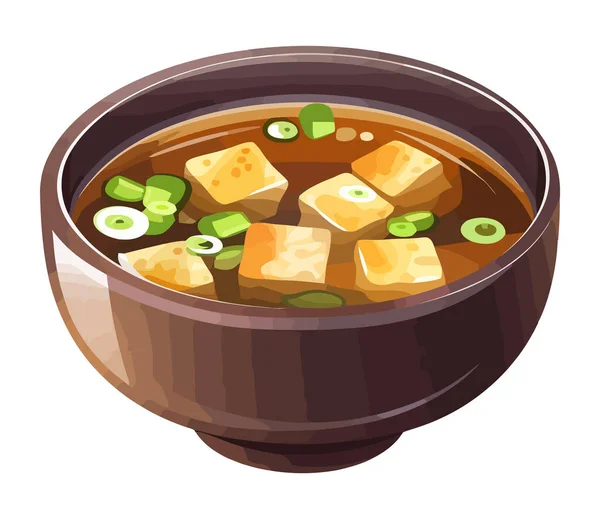 Gesunde Vegetarische Mahlzeit Tofu Suppe Mit Gemüse Symbol Isoliert — Stockvektor