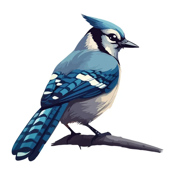 Kreslené Malé Modré Jay Pták Ikona Byt Izolované — Stockový vektor