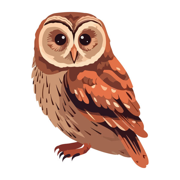 Cute cartoon eagle owl with sharp beak icon isolated