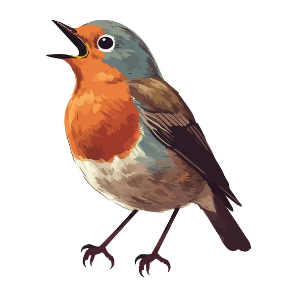 Petit Oiseau Perché Sur Branche Chantant Doucement Icône Isolée — Image vectorielle