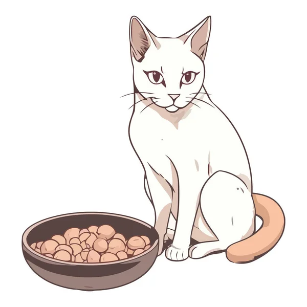 Cute Kotek Siedzi Misą Oglądając Posiłek Ikona Izolowane — Wektor stockowy