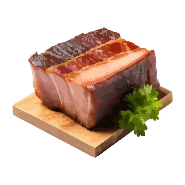 Gegrillte Schweinescheibe Auf Holzteller Vorspeise Symbol Isoliert — Stockvektor