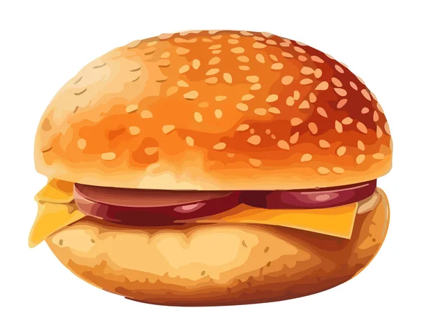 Burger Fromage Grillé Sur Pain Sésame Avec Icône Frites Isolé — Image vectorielle