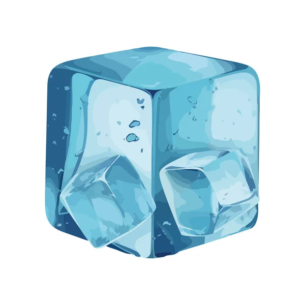 Прозрачный Кубик Льда Блестящей Иконкой Отражения Мороза Изолирован — стоковый вектор
