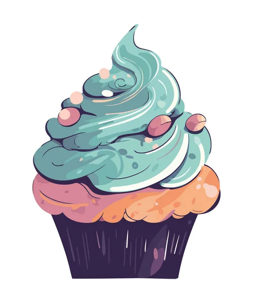 Dulce Cupcake Comida Con Lindo Icono Dibujos Animados Aislado — Vector de stock
