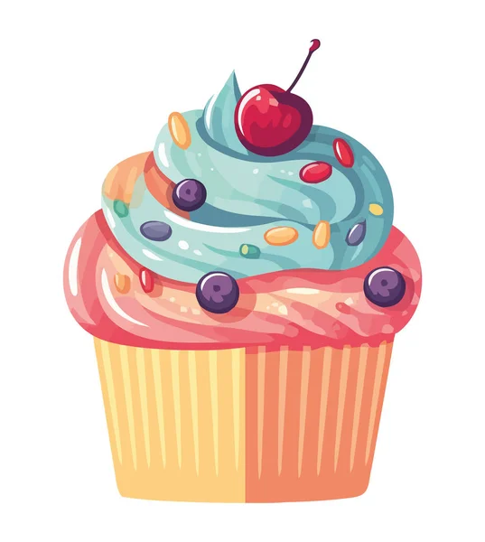 Divertido Cupcake Dulce Fruta Bayas Icono Aislado — Vector de stock