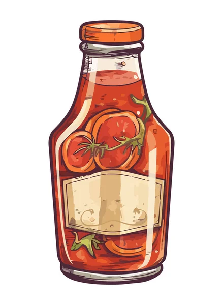 Salsa Tomate Orgánica Fresca Botella Vidrio Icono Aislado — Archivo Imágenes Vectoriales