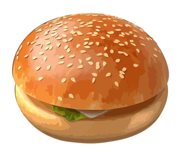 Burger Fromage Grillé Sur Pain Sésame Icône Tomate Fraîche Isolée — Image vectorielle