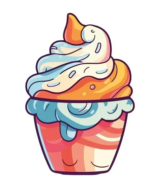 Χαριτωμένο Cupcake Πάγο Και Φράουλα Απομονωμένο — Διανυσματικό Αρχείο
