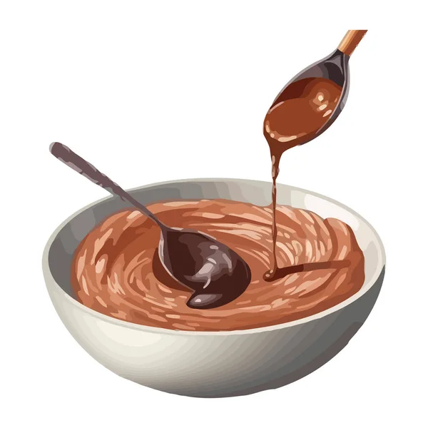 Sobremesa Doce Tigela Com Ícone Molho Chocolate Isolado —  Vetores de Stock
