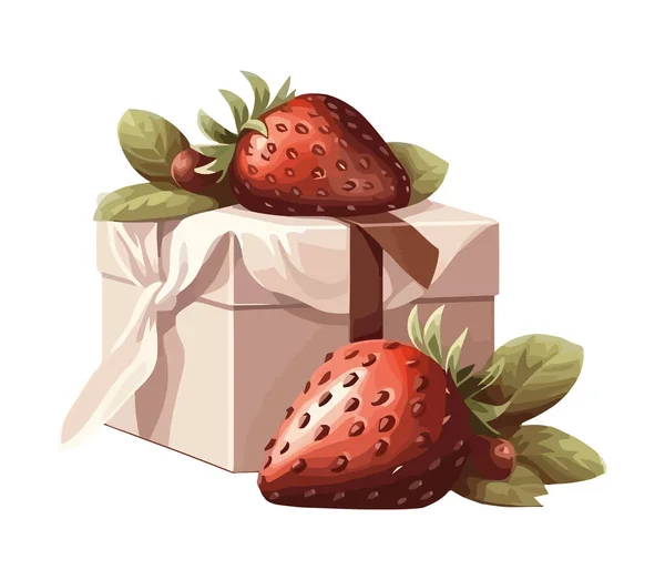 装有草莓甜点图标的礼品盒被隔离 — 图库矢量图片
