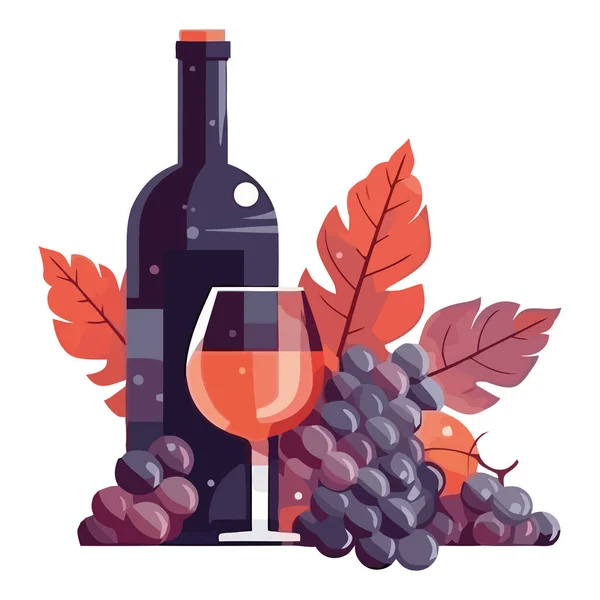 Otoño Cosecha Viñedo Delicioso Icono Botella Vino Aislado — Archivo Imágenes Vectoriales