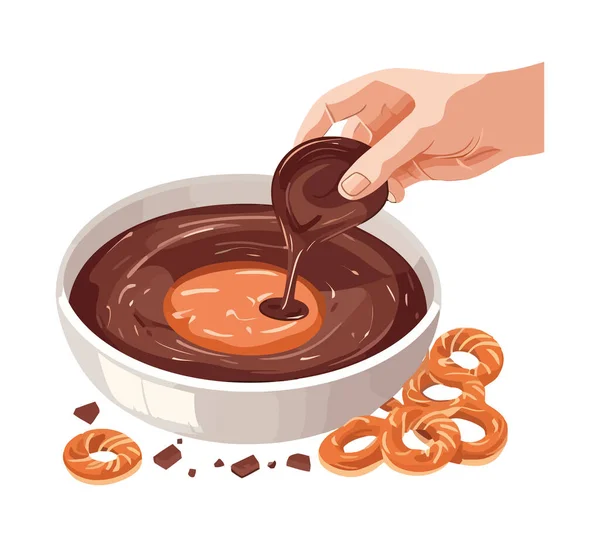 Main Tenant Dessert Chocolat Icône Repas Gastronomique Isolé — Image vectorielle