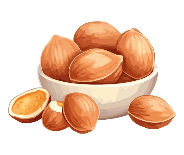 Nuts Bowl Natures Snack Icon Isolated — Stock Vector