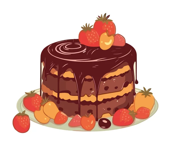 Γλυκό Πίτα Σοκολάτα Φράουλα Και Κρέμα Εικονίδιο Απομονώνονται — Διανυσματικό Αρχείο